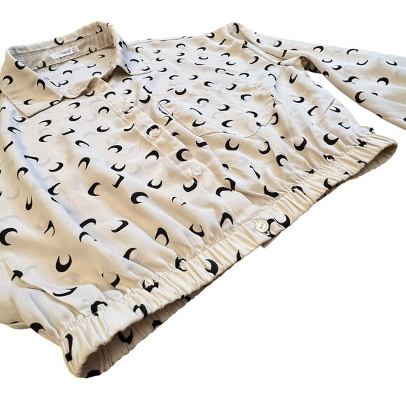 Cresent Moon Crop Top Blouse Long Sleeve Button Up Down by Timing - Small - Picture 3 of 14